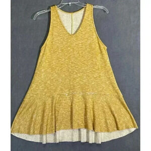 Mustard Yellow Tank V Neck Swing Hi Low A-Line Dress Lagenlook Comfort Medium